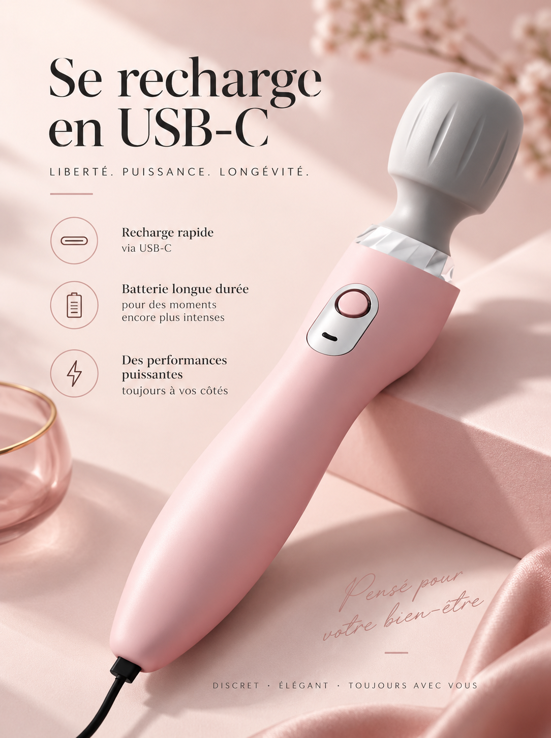 Le Masseur Signature Innocente rose poudré, recharge USB-C