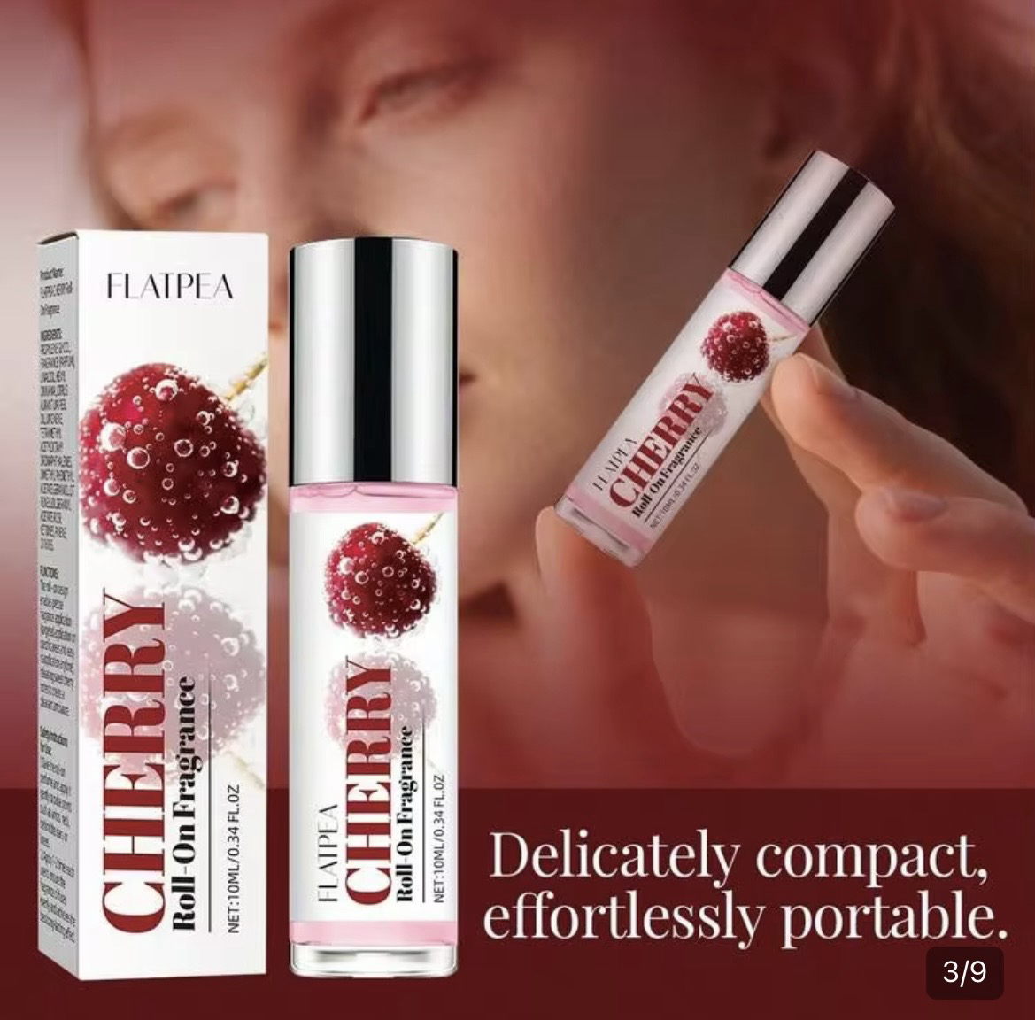 Parfum roll-on Cerise 10 ml, format compact et facile à emporter