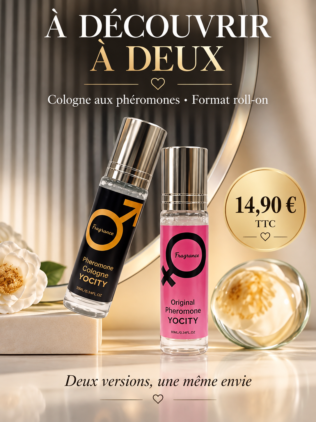 Roll-On parfumé YOCITY, versions Homme et Femme, format 10 ml