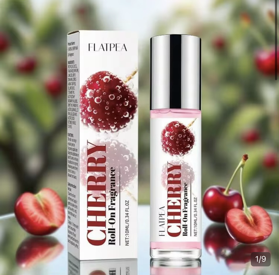 Parfum roll-on Cerise FLATPEA 10 ml avec son étui